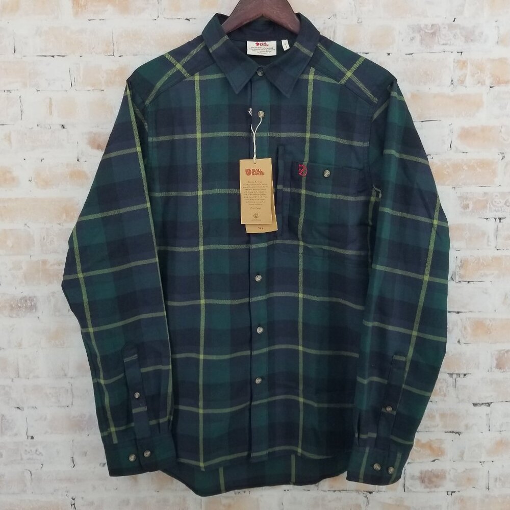 Fjällräven Fjällglim Relaxed Button Up Shirt Mens Medium Green/Blue Plaid NWT